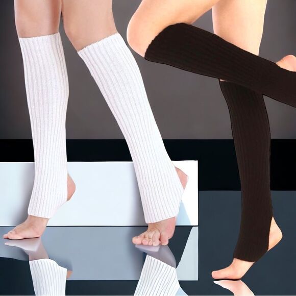 SALE - 15% off 3+ .. 2 pair Leg warmers l Black, White l Long l Under heel l New - Picture 1 of 10